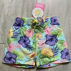 NWT RuggedButts Tropical Aloha Blossoms Drawstring Swim Trunks, 18-24m